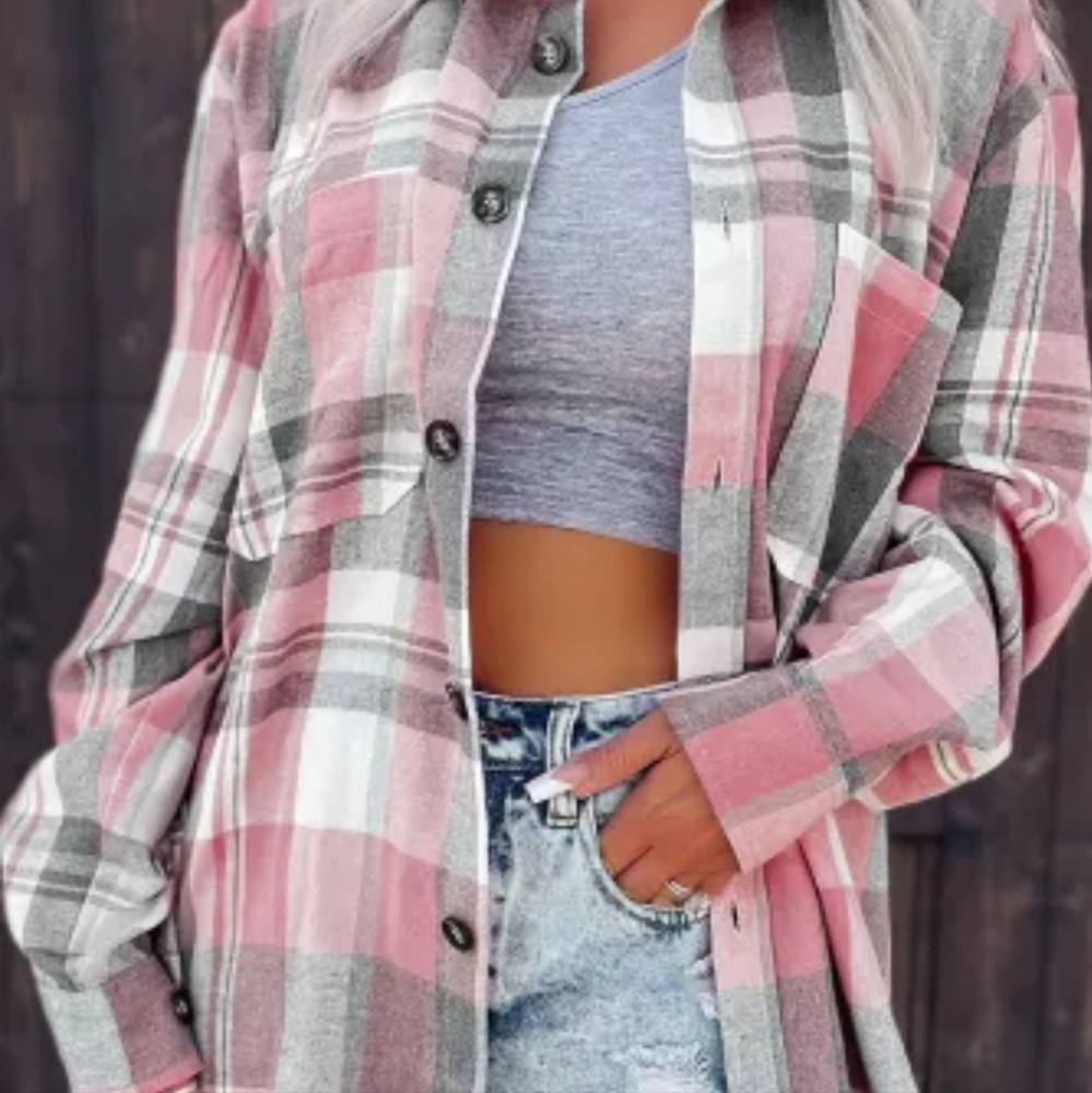 π₯New pink button up plaid shirt - Picture 4 of 8